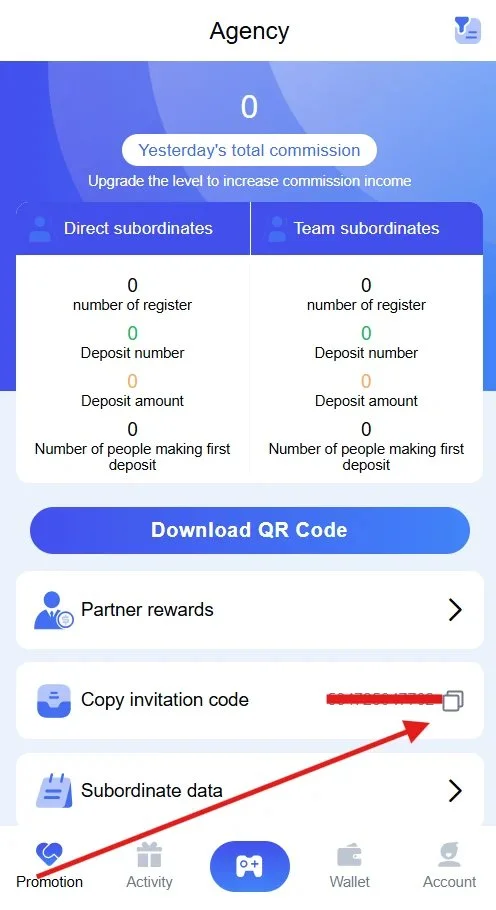 Copy invite code and share